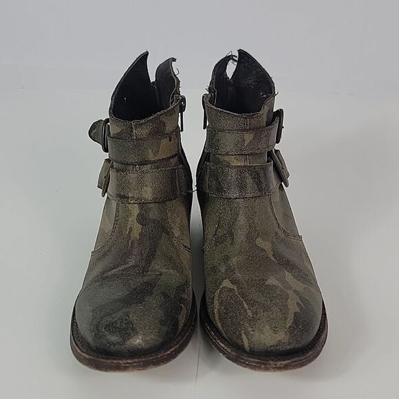 Cofi Camo Military Print Leather Women's Ankle Boots - Picture 3 of 12
